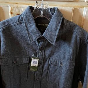 NEW Mens Eddie Bauer Gray Chamois Cloth Flannel Shirt Sz Medium
